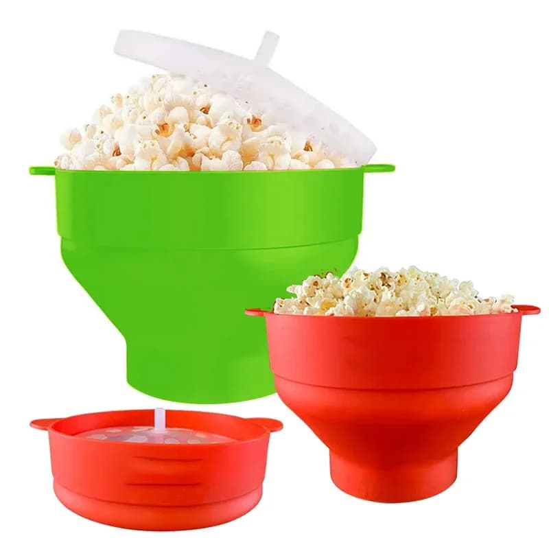 Silikonowa składana miska do popcornu do mikrofali z pokrywką – bez BPA