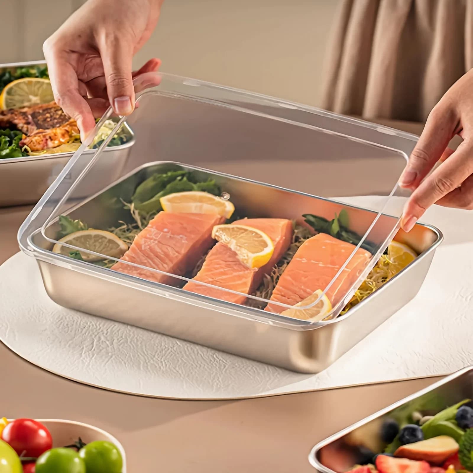 Zestaw 3 pojemników na żywność ze stali nierdzewnej – szczelne lunchboxy