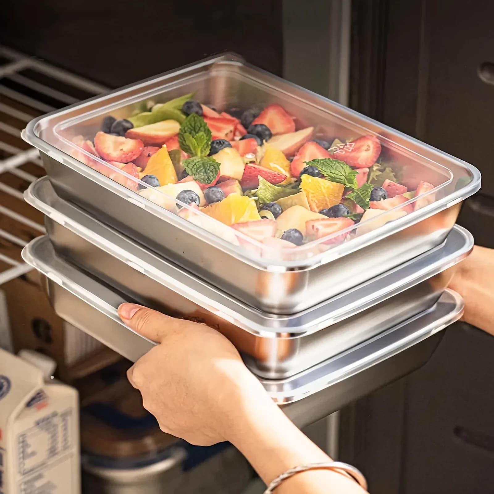 Zestaw 3 pojemników na żywność ze stali nierdzewnej – szczelne lunchboxy