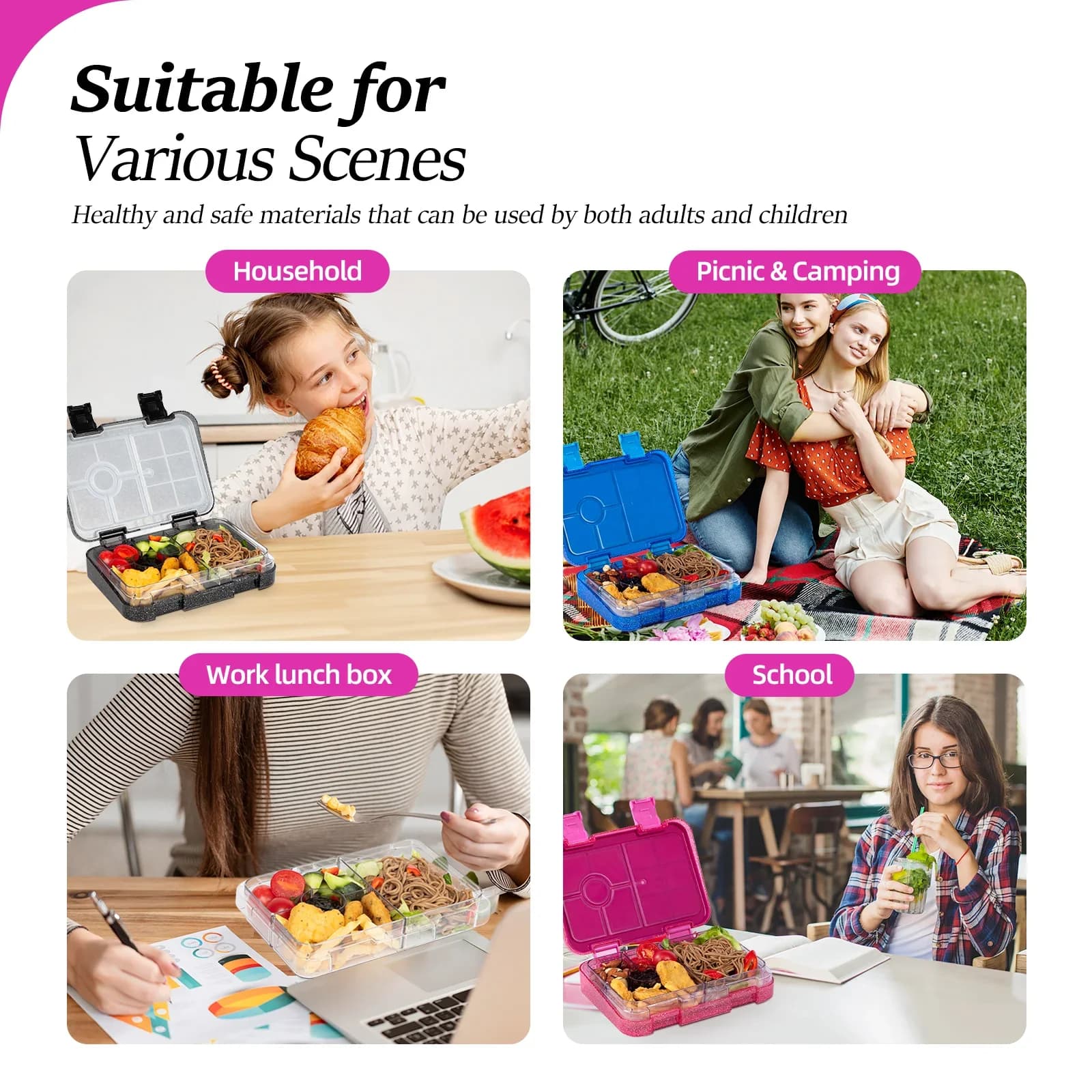Szczelny lunchbox bento ze sztućcami, do mikrofalówki