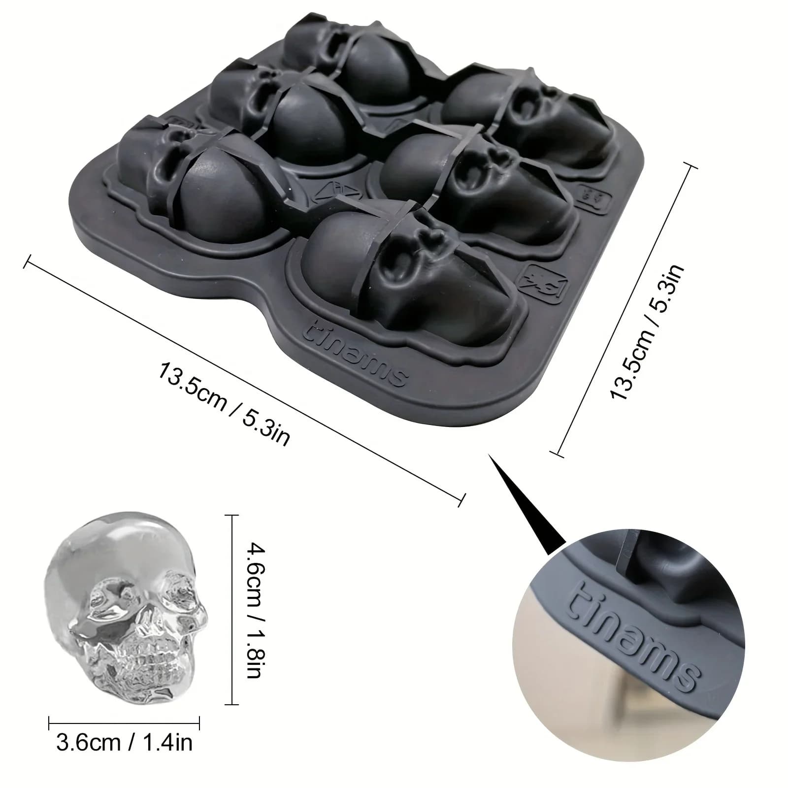 Silikonowa forma do kostek lodu 3D Czaszka, foremka do drinków