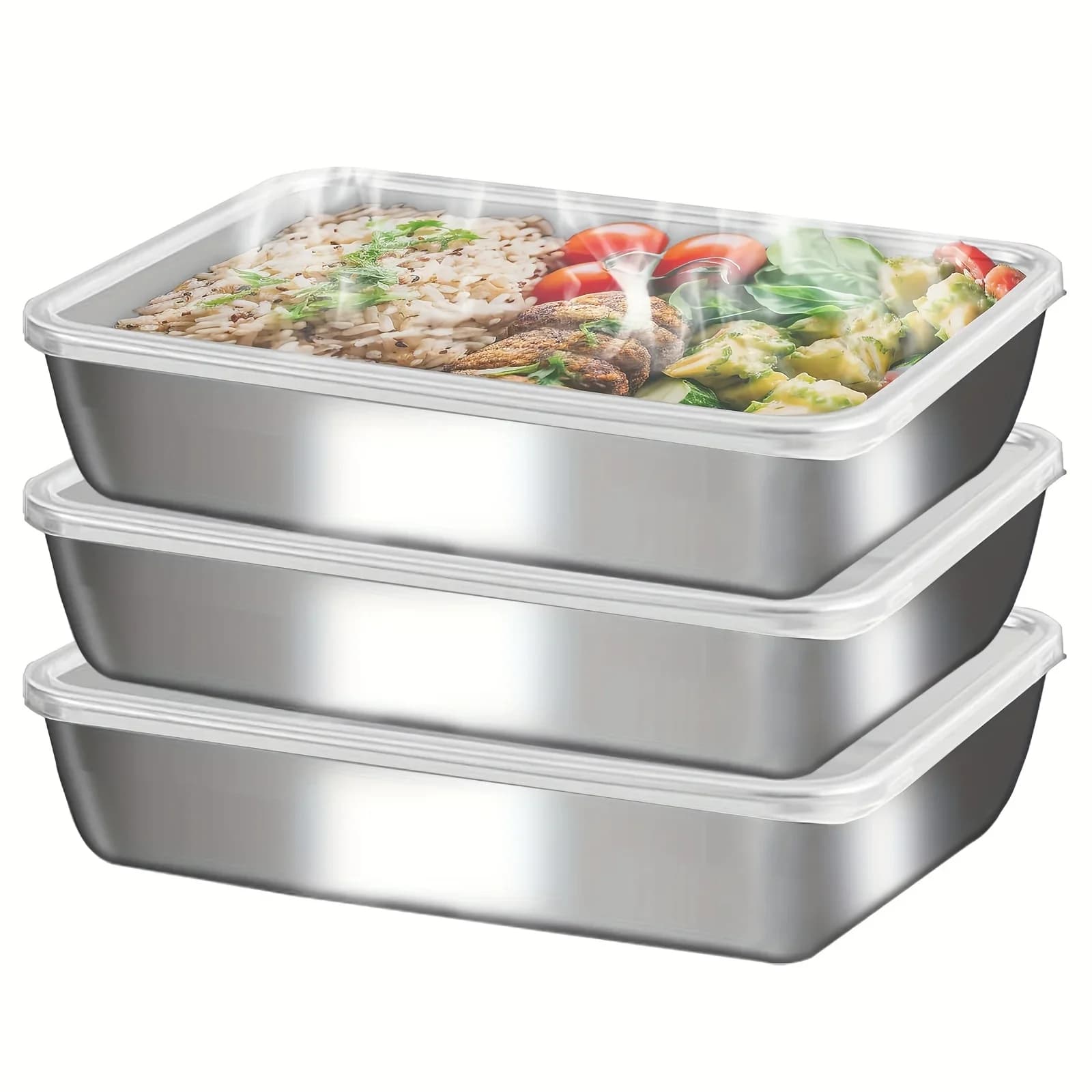Zestaw 3 pojemników na żywność ze stali nierdzewnej – szczelne lunchboxy