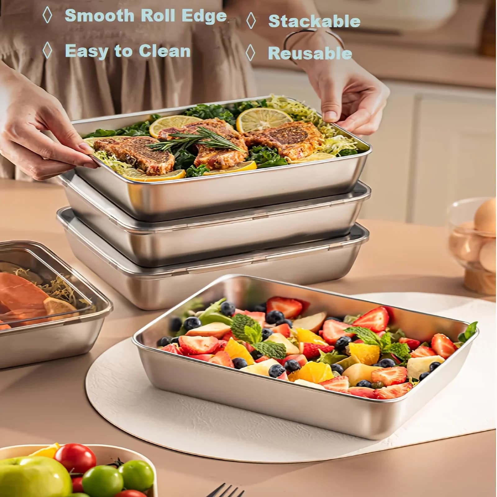 Zestaw 3 pojemników na żywność ze stali nierdzewnej – szczelne lunchboxy