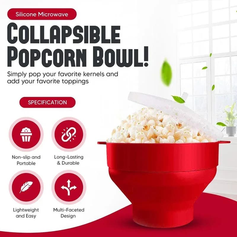 Silikonowa składana miska do popcornu do mikrofali z pokrywką – bez BPA