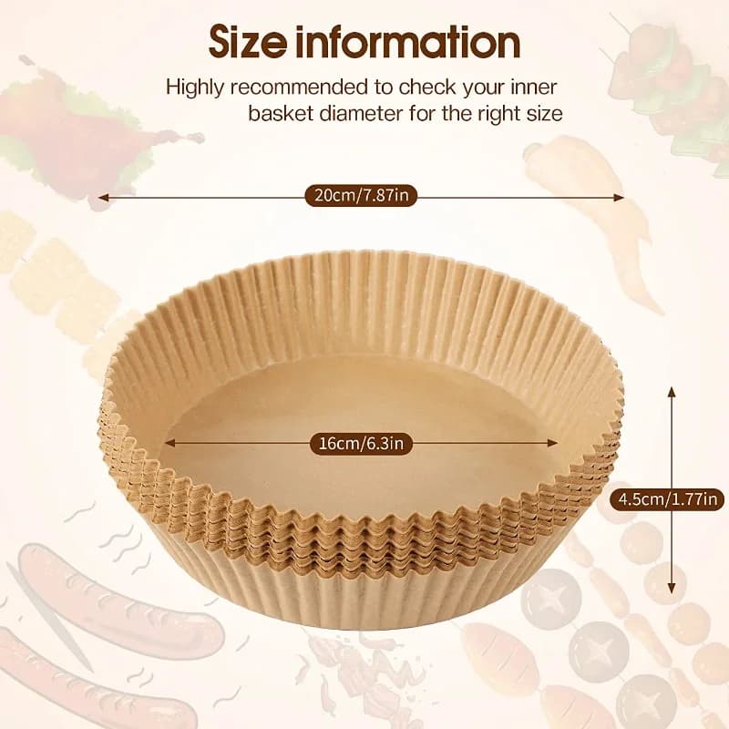 Jednorazowy papier do pieczenia do frytkownicy beztłuszczowej Air Fryer – tłuszczoodporny pergamin